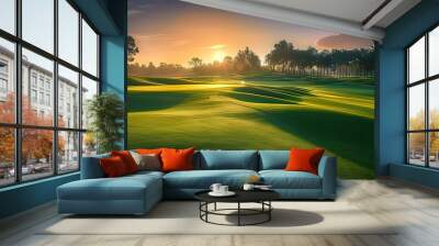 beautiful golf course at sunset or sunrise,  Wall mural